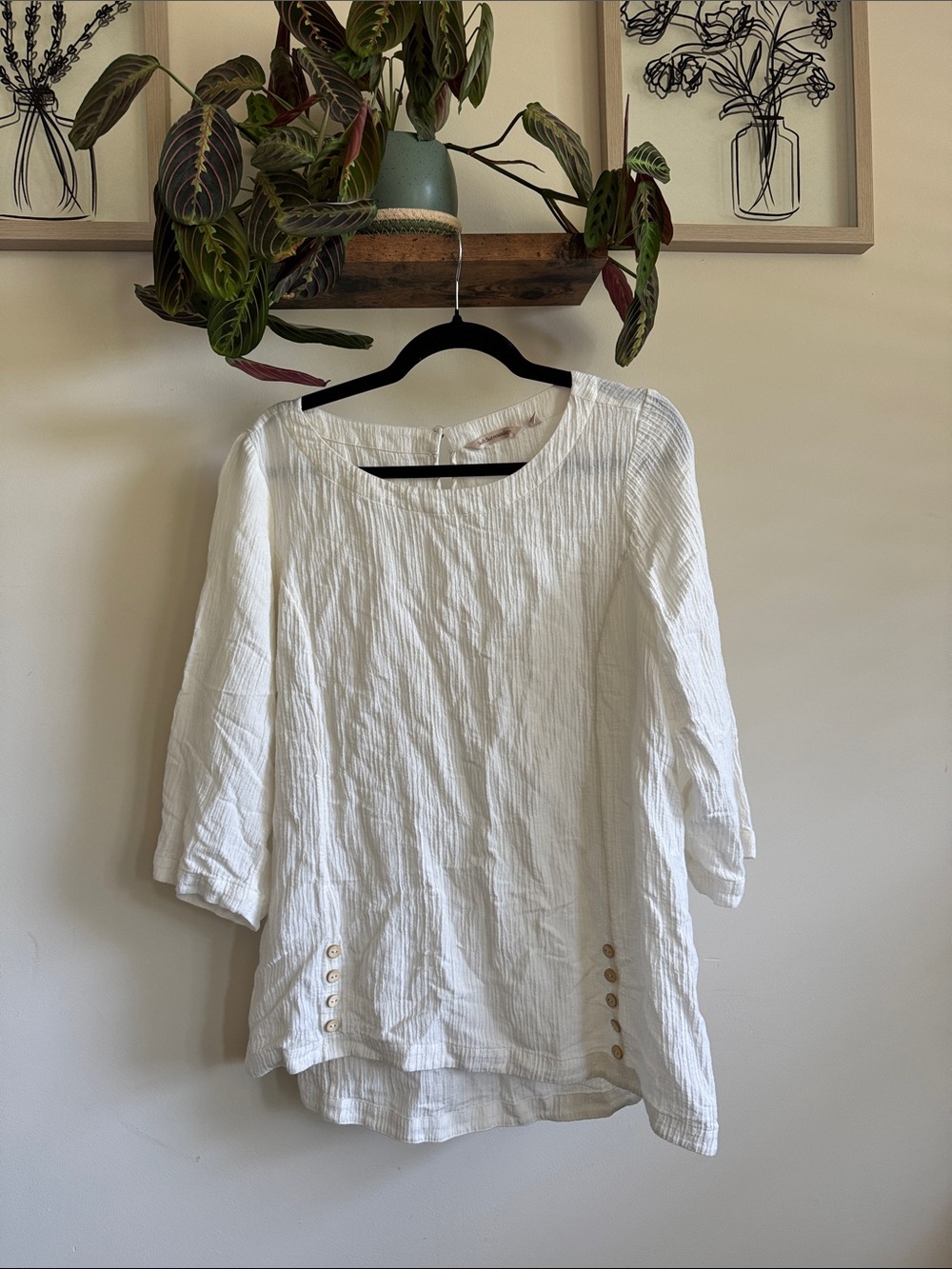 Soft Surroundings White Textured Button-Hem Tunic